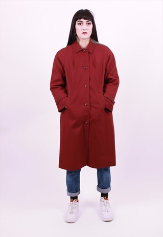 VINTAGE 70'S RED WINTER GRANNY MAC TRENCH COAT SIZE MEDIUM