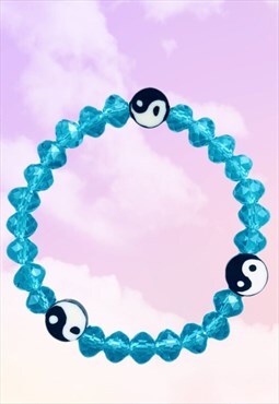 Yin And Yang Blue Topaz Beaded Crystal Fashion Bracelet