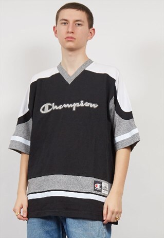 VINTAGE 90'S CHAMPION V-NECK MONOCHROME T-SHIRT