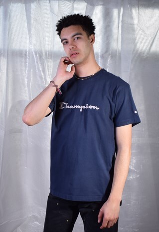 VINTAGE CHAMPION NAVY EMBROIDERED TEE
