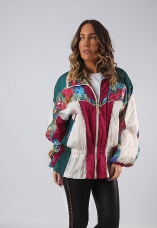 SHELL BOMBER JACKET PATTERNED OVERSIZED PRINT UK 14 (GK3P)