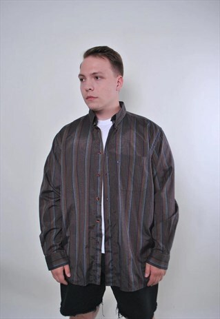 Vintage brown striped formal shirt with long sleeve 