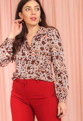 VINTAGE 70S GRAPHIC PRINT BLOUSE