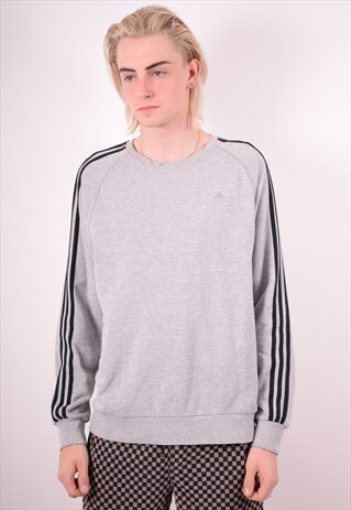 ADIDAS MENS VINTAGE SWEATSHIRT JUMPER MEDIUM GREY 90S