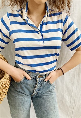 VINTAGE 80S STRIPED NAUTICAL DANIEL SCHAGEN T-SHIRT TOP TEE