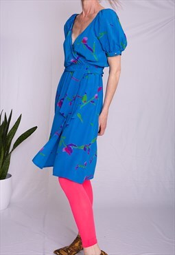 80s vintage summer dress wrapped around balloon sleeves 