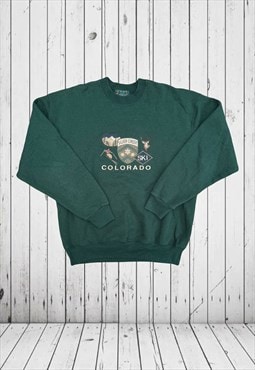  vintage green embroidered silver creek ski colorado jumper 