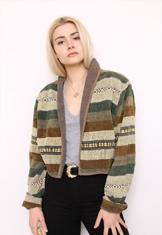VINTAGE 90S GREEN STRIPED TAPESTRY JACKET