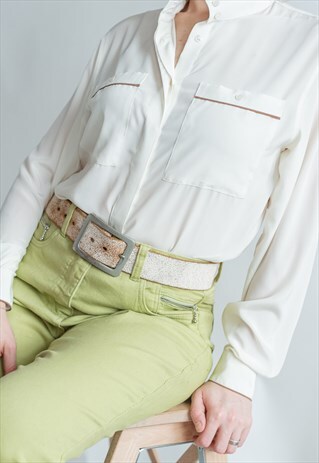 VINTAGE 70S WIDE BELT IN WASHED OFF WHITE