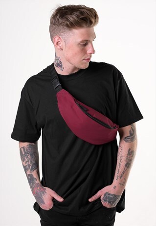 CROSS BODY FESTIVAL TOTE MAN BAG - BURGUNDY MAROON RED