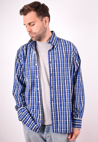 TOMMY HILFIGER MENS VINTAGE SHIRT LARGE BLUE CHECK 90S