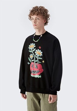 Kalodis Fun Sunflower Print Loose Sweatshirt