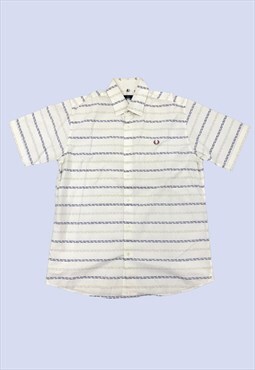 Cream Spellout Brand Striped Short Sleeved Cotton Shirt 