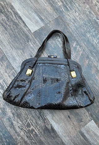 70'S VINTAGE DARK BROWN LEATHER LADIES HAND HELD BAG