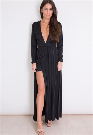 OLIVIA PLUNGE SPLIT MAXI BLACK