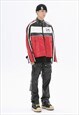 COLOUR BLOCK RACING JACKET FAUX LEATHER GRUNGE VARSITY RED