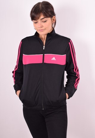 ADIDAS WOMENS VINTAGE TRACKSUIT TOP JACKET MEDIUM BLACK 90S