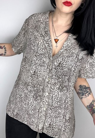 GRUNGE STYLE SNAKE PRINT SHORT SLEEVE BLOUSE TOP