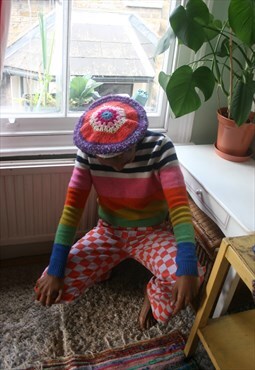 Multi-coloured  crochet beret