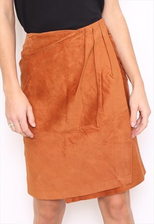 VINTAGE 80S BROWN SUEDE WRAP SKIRT