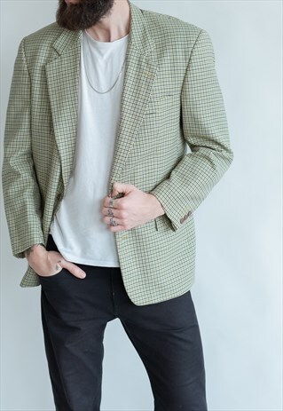 VINTAGE 70S BOHO BLAZER IN OFF GREEN