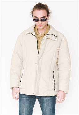 Vintage 90s nylon puffer jacket in cream beige