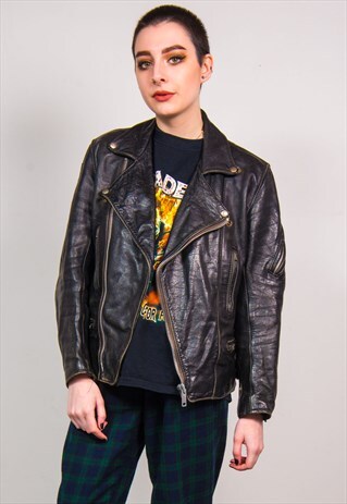 VINTAGE 80'S BLACK LEATHER BIKER PERFECTO JACKET