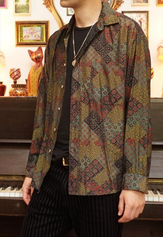 Vintage 90s Abstract Floral Pattern Longsleeve Shirt