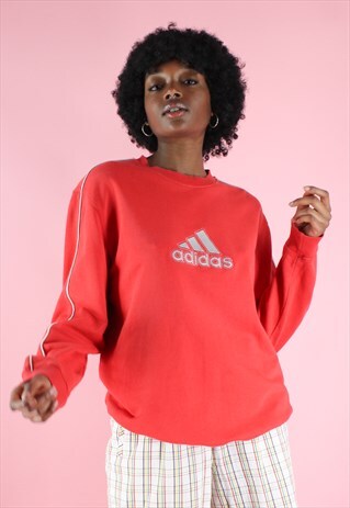 VINTAGE 90S Y2K RED ADIDAS LOGO JUMPER SWEATER SWEATSHIRT