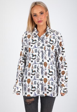 VINTAGE UNBRANDED LONG SLEEVE PATTERN SHIRT S361