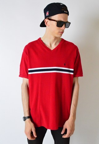 VINTAGE 90S RED RALPH LAUREN V-NECK T-SHIRT