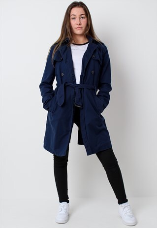 VINTAGE TOMMY HILFIGER TRENCH COAT IN BLUE SMALL