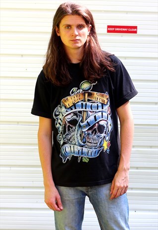 1990'S VINTAGE BLACK GRAPHIC 2-TONE 99 TATTOO T-SHIRT