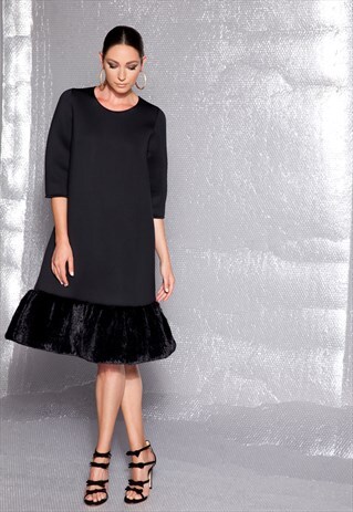 BLACK NEOPRENE DRESS/ EVENING DRESS/ MIDI DRESS/ FALL DRESS/