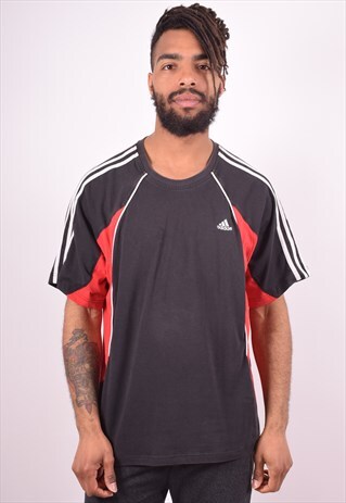 ADIDAS MENS VINTAGE T-SHIRT TOP LARGE BLACK 90S