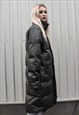 FAUX LEATHER LONG JACKET RUBBER BOMBER PU PUFFER IN BLACK