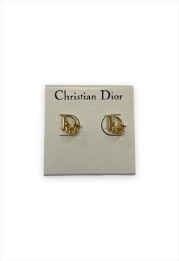 Dior earrings gold tone monogram studs vintage BNWT