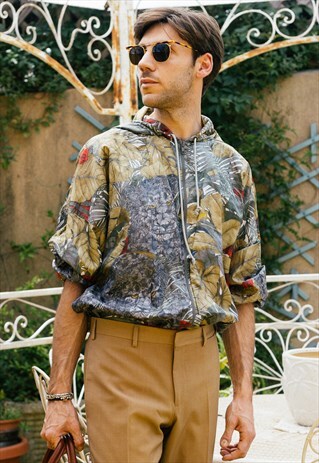 RARE 90S FERRAGAMO BOTANICAL ANIMAL PRINT WINDBREAKER
