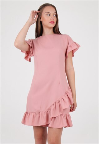 PINK ASYMMETRIC FRILL HEM DRESS