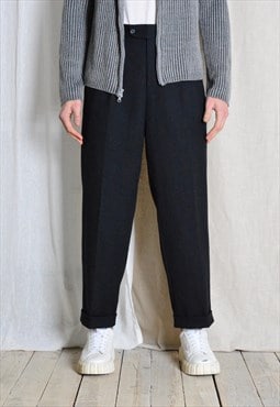Vintage 90s Dark Grey Minimalist Wool Pleated Formal Pants