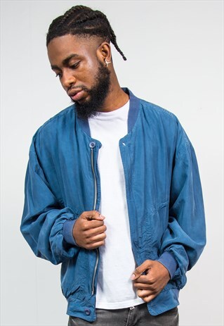 VINTAGE BLUE SILK BOMBER JACKET