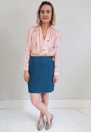 VINTAGE 80'S PEACH PINK SHEER CROSSOVER BLOUSE