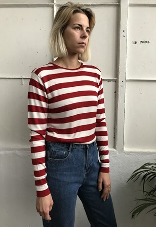 VINTAGE 90' COOL AMAZING UNISEX STRIPED RED KNITED BLOUSE