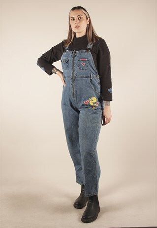 VINTAGE 90S LOONEY TUNES BLUE DENIM DUNGAREES /A11109