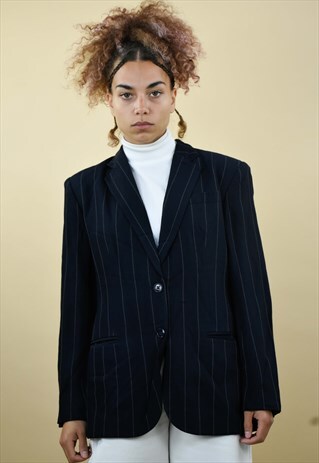 VINTAGE RALPH LAUREN NAVY PINSTRIPE LONG BLAZER
