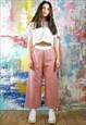 PASTEL PINK CORDUROY CROPPED TROUSERS  WITH PATCH POCKETS