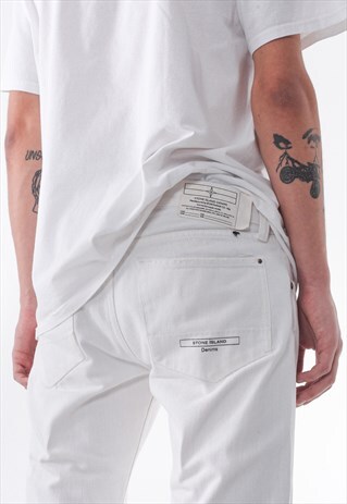 VINTAGE STONE ISLAND DENIM PANTS TROUSERS 90S WHITE