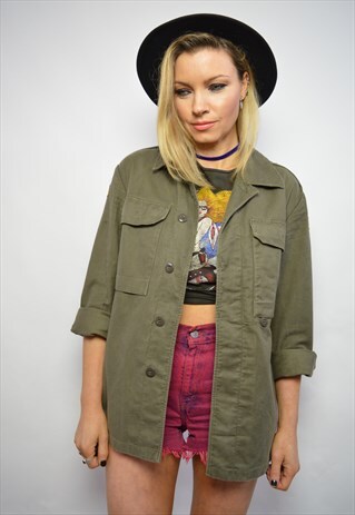 VINTAGE 90S GERMAN ARMY GREEN CAMO MILITARY SHIRT PUNK