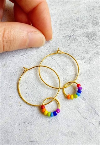 MINI RAINBOW HOOP EARRINGS GOLD
