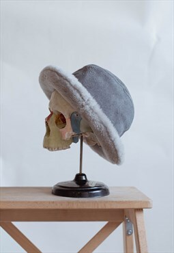 Vintage 90s Grunge Faux Fur Lined Grey Women Bucket Hat